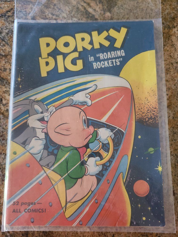 Vintage Porky Pig in Roaring Rockets Comic Book