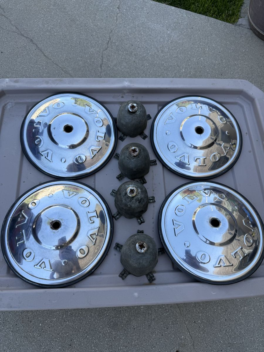 Volvo Chrome Hub Caps with Mounting Hardware - Set of 4, Used