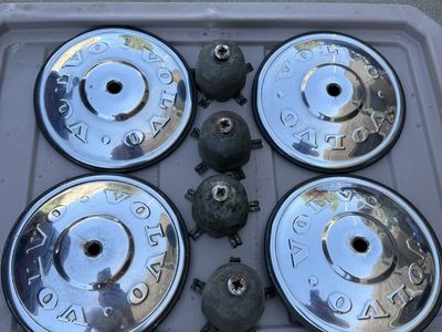 Volvo Chrome Hub Caps with Mounting Hardware - Set of 4, Used
