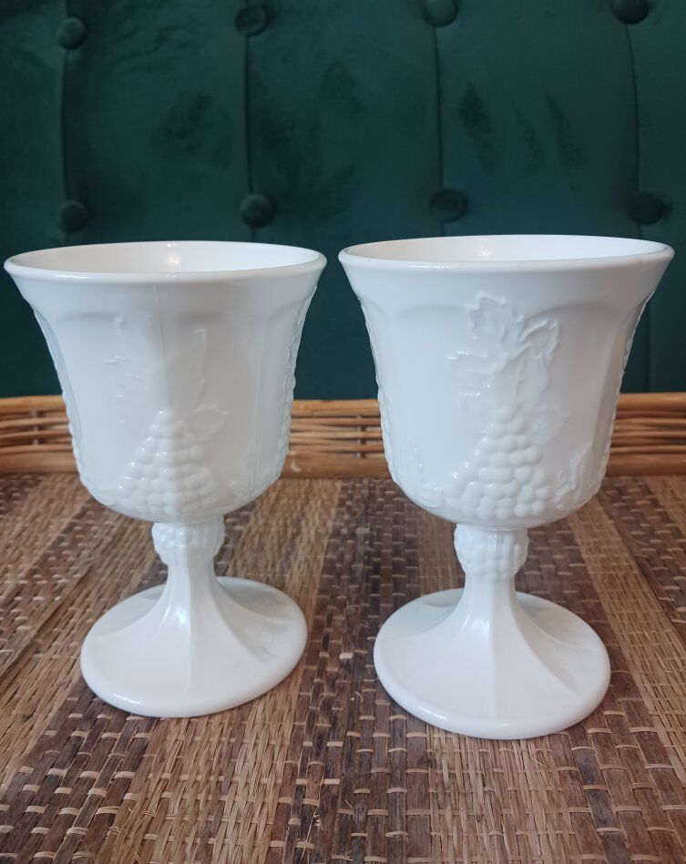 1950's Vintage MILK GLASS Footed Goblet Cups