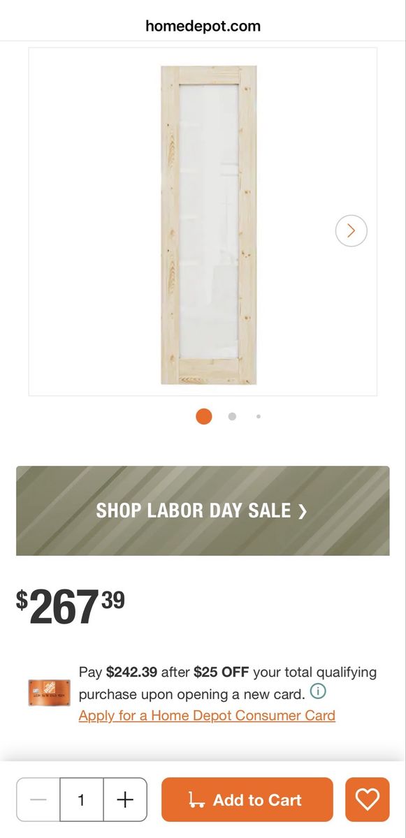 Brand new! 18 in. x 80 in. 1-Lite Tempered Frosted Glass Unfinished Solid Core Pine Wood Interior Door Slab