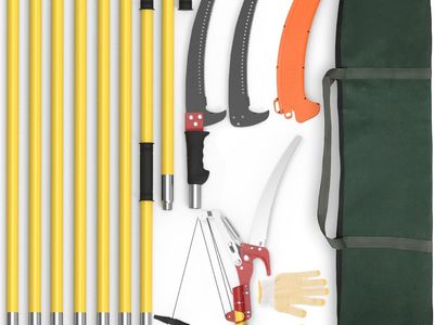7.3-27FT Extendable Long Handle Pole Saw with Blade and Branch Scissors Yellow