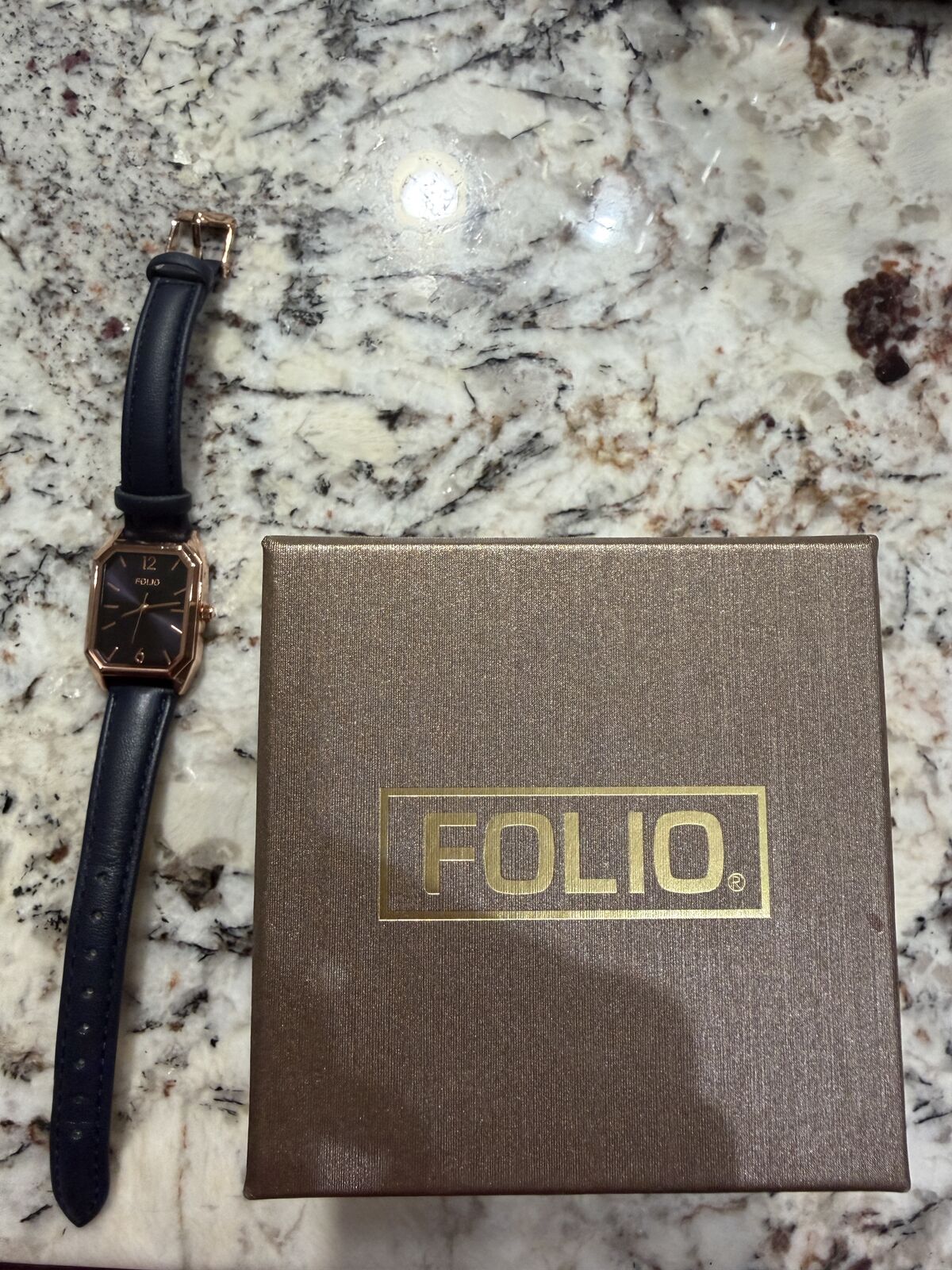 Folio women's faux leather strap watch, navy