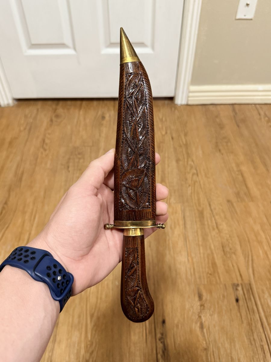 Hand-Carved Vintage Indian Dagger - Decorative Wood & Brass Collector's Piece