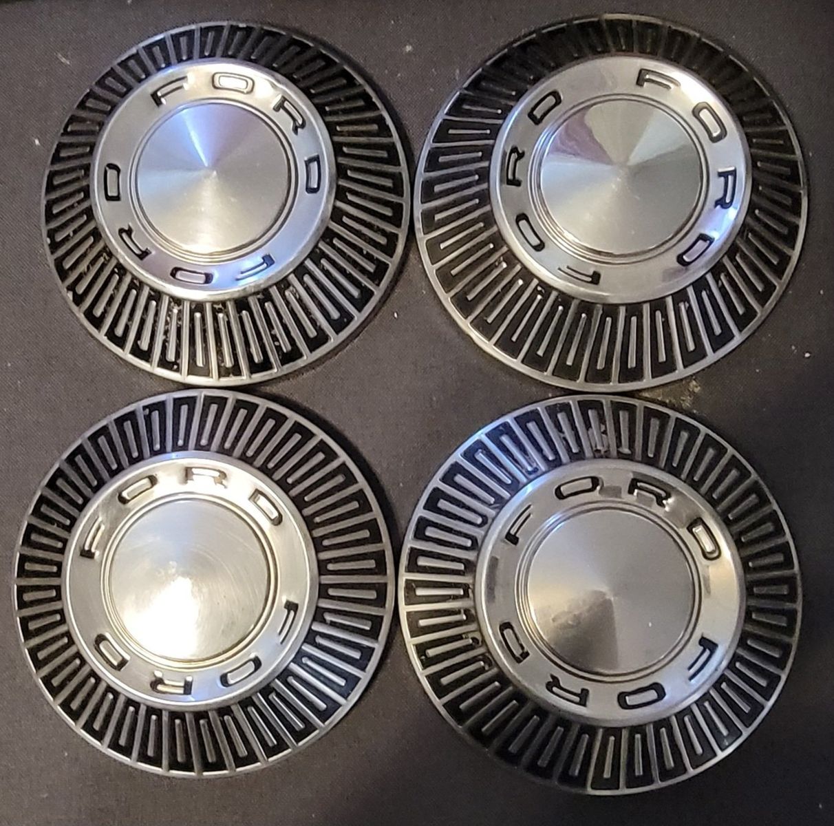 Vintage 1965 1966 Ford Dog Dish Hubcaps 10.25" ID Set of 4 OEM Galaxie Bronco