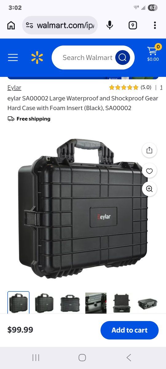Eylar SA00002 Large Waterproof Shockproof Hard Case with Foam Insert, Black
