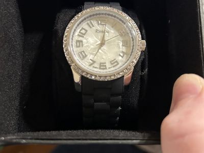 Women's Black & Silver Tone Watch with Rhinestone Bezel - Mother of Pearl Dial new in box