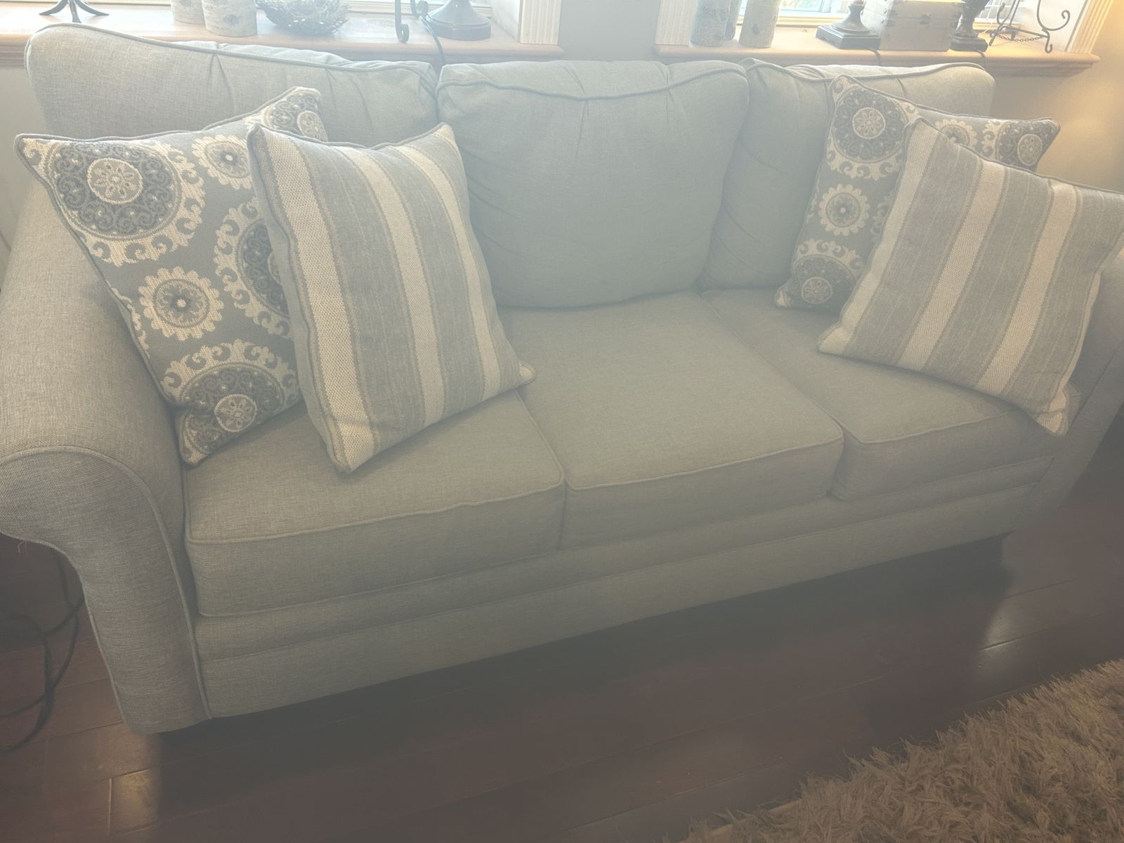 Stella Blue Fabric Sofa - 6 Years Old - Smoke & Pet-Free Home - Matching Chair Available