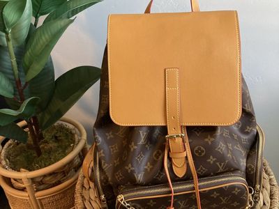 Louis Vuitton Monogram Montsouris Backpack with Gold Chain and Tan Leather Trim