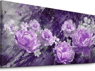 29" x 58" - Purple Flower Canvas Wrapped Fram Prints Artwork