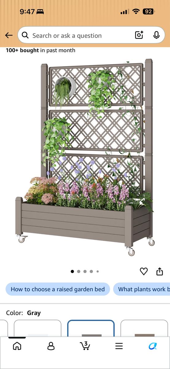 Resin Raised Garden Bed with Trellis and Wheels - Plasitc Planter Box with Trellis Outdoor