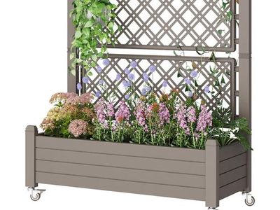 Resin Raised Garden Bed with Trellis and Wheels - Plasitc Planter Box with Trellis Outdoor