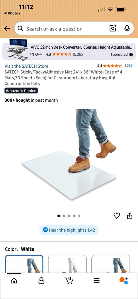 SATECH Sticky/Tacky/Adhesive Mat 24 X 36 White