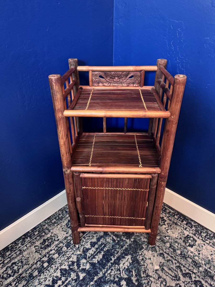Vintage Two Tiered Dragon Bamboo Side Table
