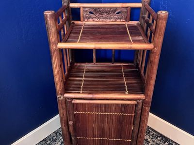 Vintage Two Tiered Dragon Bamboo Side Table