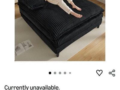 Oversized 57"W x 60"D Black Corduroy Chaise Lounge Chair with Adjustable Backrest - Sleeper Sofa Bed