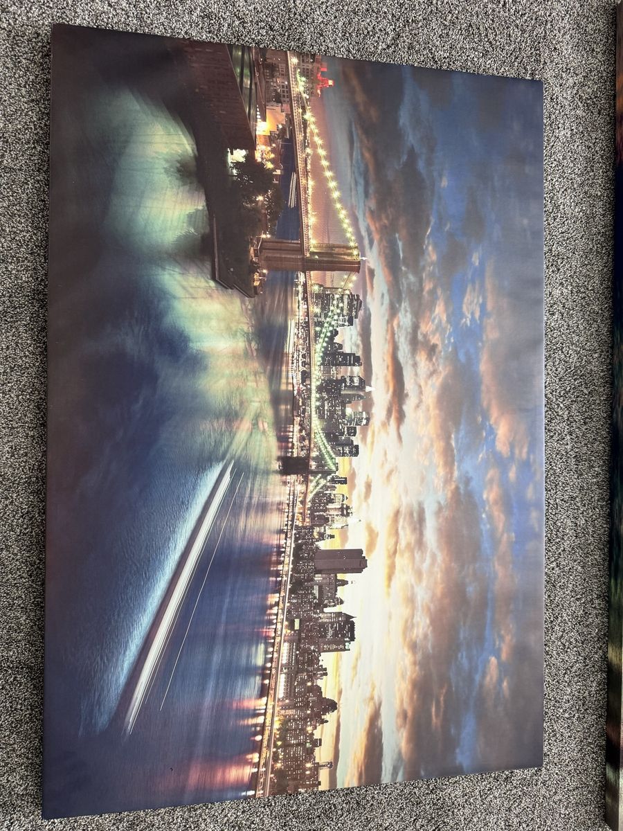 Large Canvas and complementing horizontal Wall Art - NYC Cityscape & Brooklyn Bridge Night View