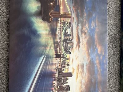 Large Canvas and complementing horizontal Wall Art - NYC Cityscape & Brooklyn Bridge Night View