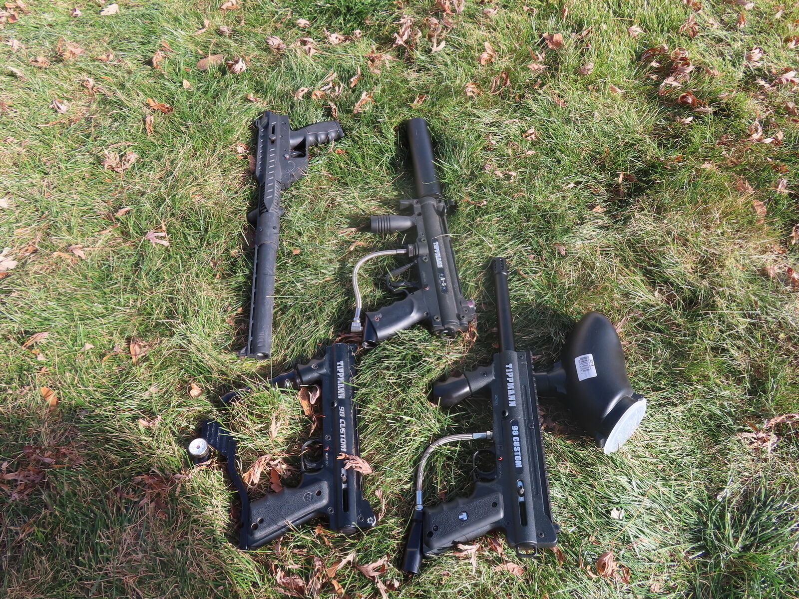 Set of 4: 2 Tippmann 98 Custom, 1 Tippmann A5 and one more paintball guns