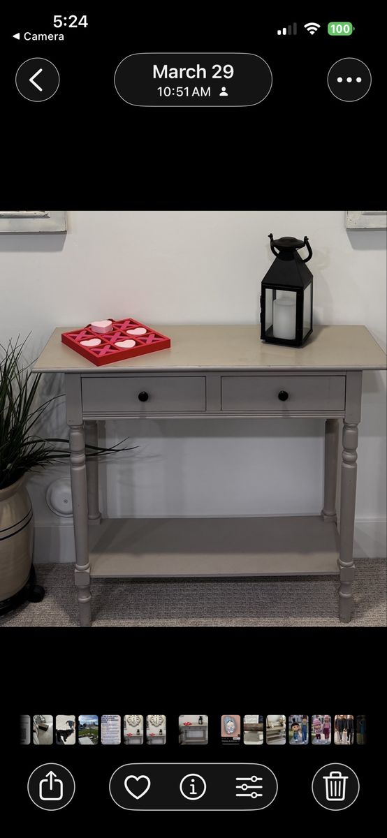 Gray Console Table with Two Drawers and Bottom Shelf