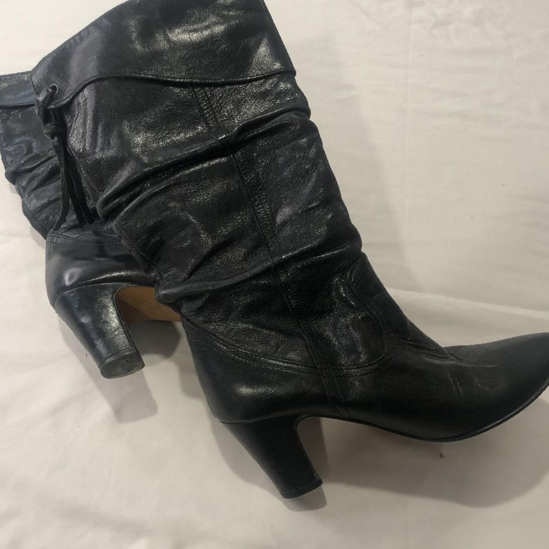 Leather Black Slouch Ankle Boots Size 6