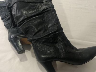 Leather Black Slouch Ankle Boots Size 6