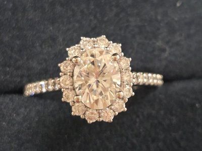 Wilson Diamonds Oval Diamond/Moissanite Engagement Ring with Halo Setting - Exquisite White Gold Design