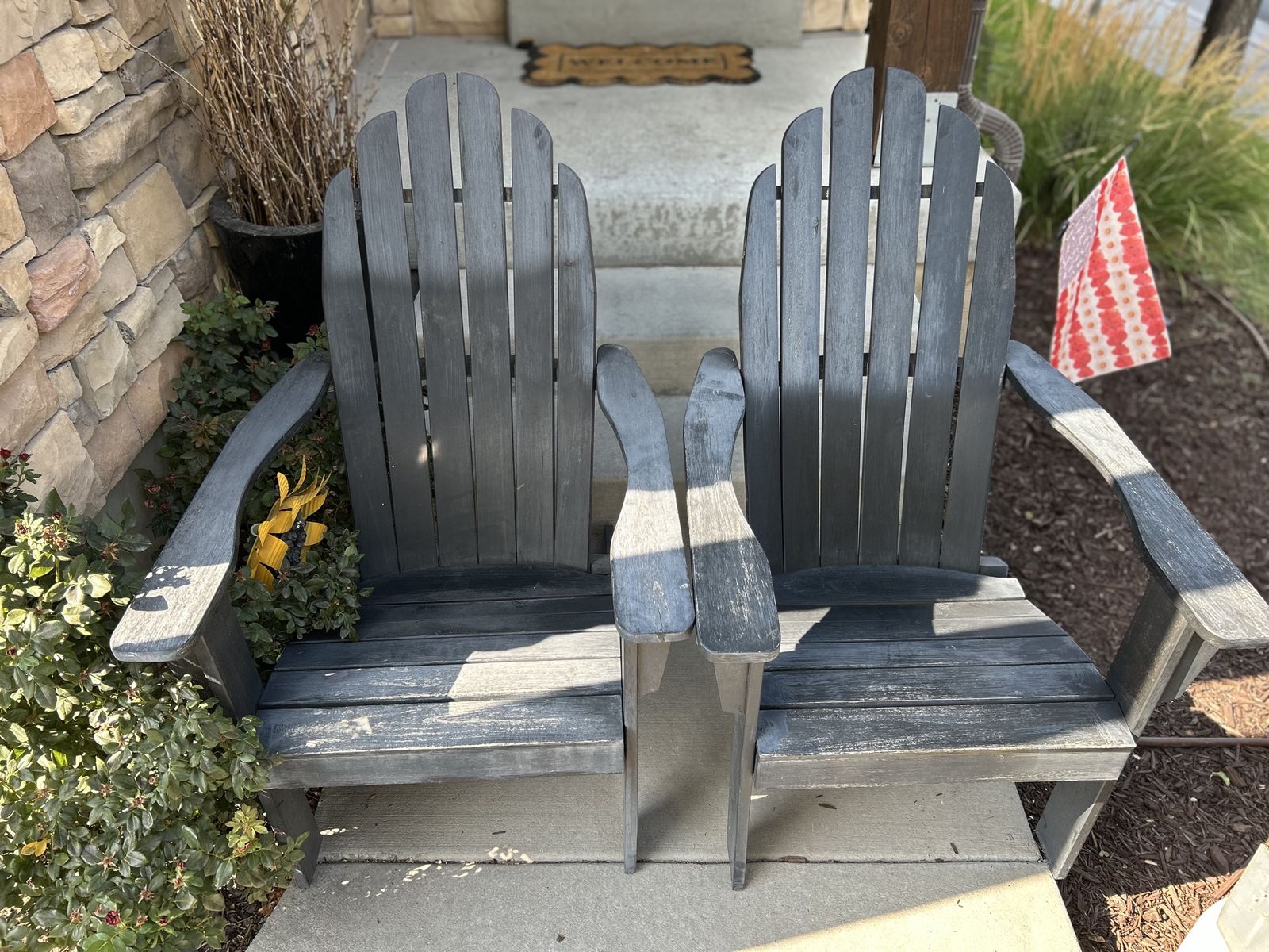 Pair of Outdoor Dark Wood Adirondack Patio Chairs