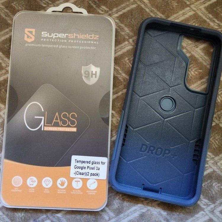Google Pixel 3a Bundle - Like New Blue OtterBox Case & New in Box Glass Screen Protectors