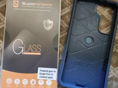 Google Pixel 3a Bundle - Like New Blue OtterBox Case & New in Box Glass Screen Protectors