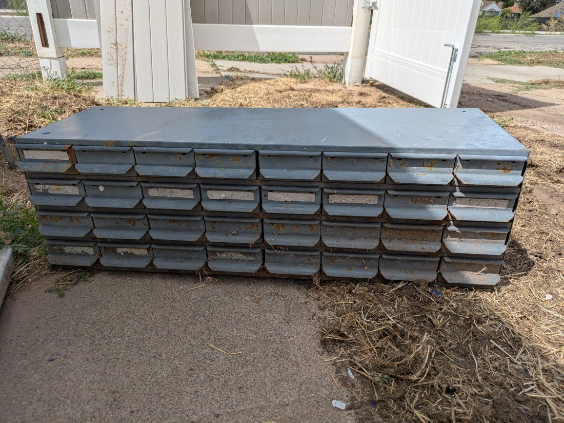 Vintage Metal Parts Organizer Cabinet with Multiple Drawers
