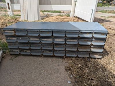 Vintage Metal Parts Organizer Cabinet with Multiple Drawers