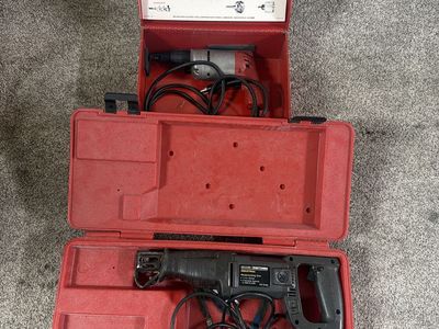 Vintage Milwaukee Hammer Drill in Metal Case & Sears Craftsman Reciprocating Saw Set