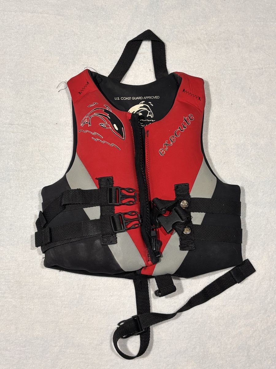 Lot of 2 Child Life Jackets: Execute Red Orca & HO Sports Blue (30-50 lbs) USCG Approved