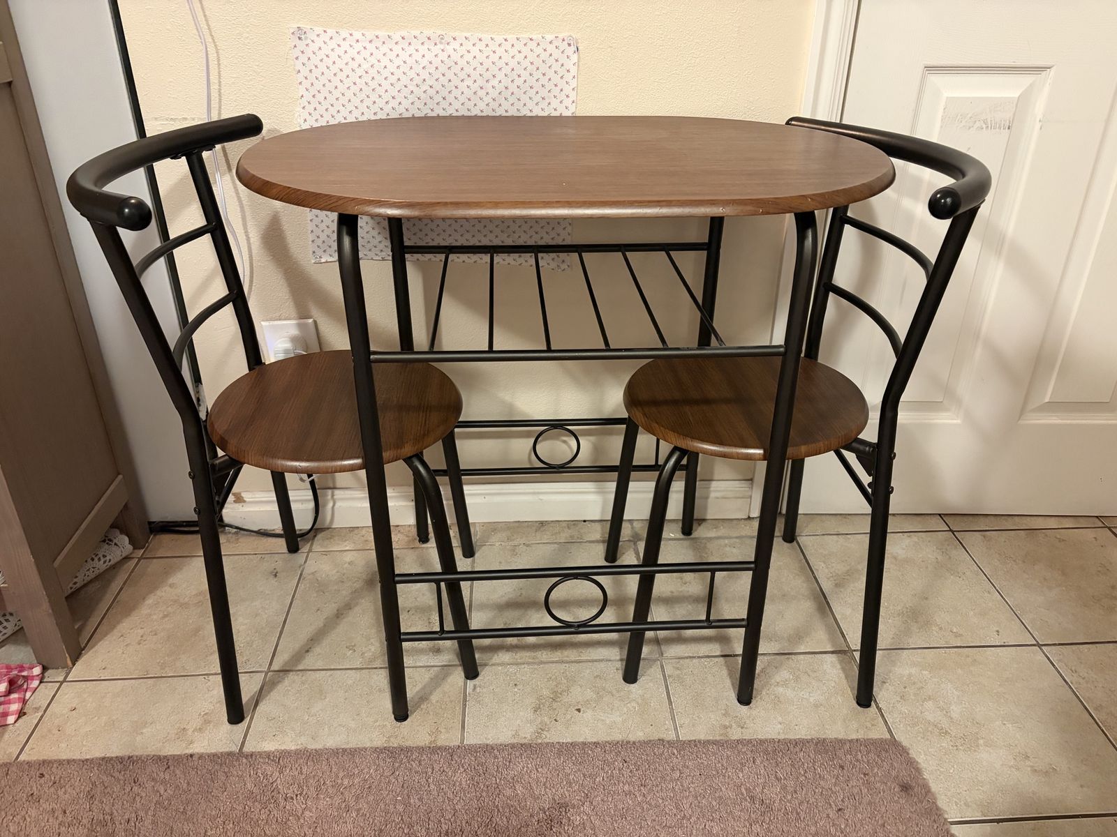 3-Piece Compact Oval Dining Table Set with Built-In Rack and 2 Chairs $70 OBO