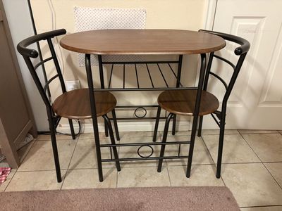 3-Piece Compact Oval Dining Table Set with Built-In Rack and 2 Chairs $70 OBO