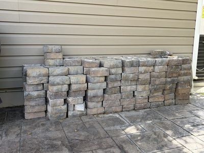Landscape bricks, tiki torches, water sports gear, Razor Bump Seat, water Jugs, misc items.