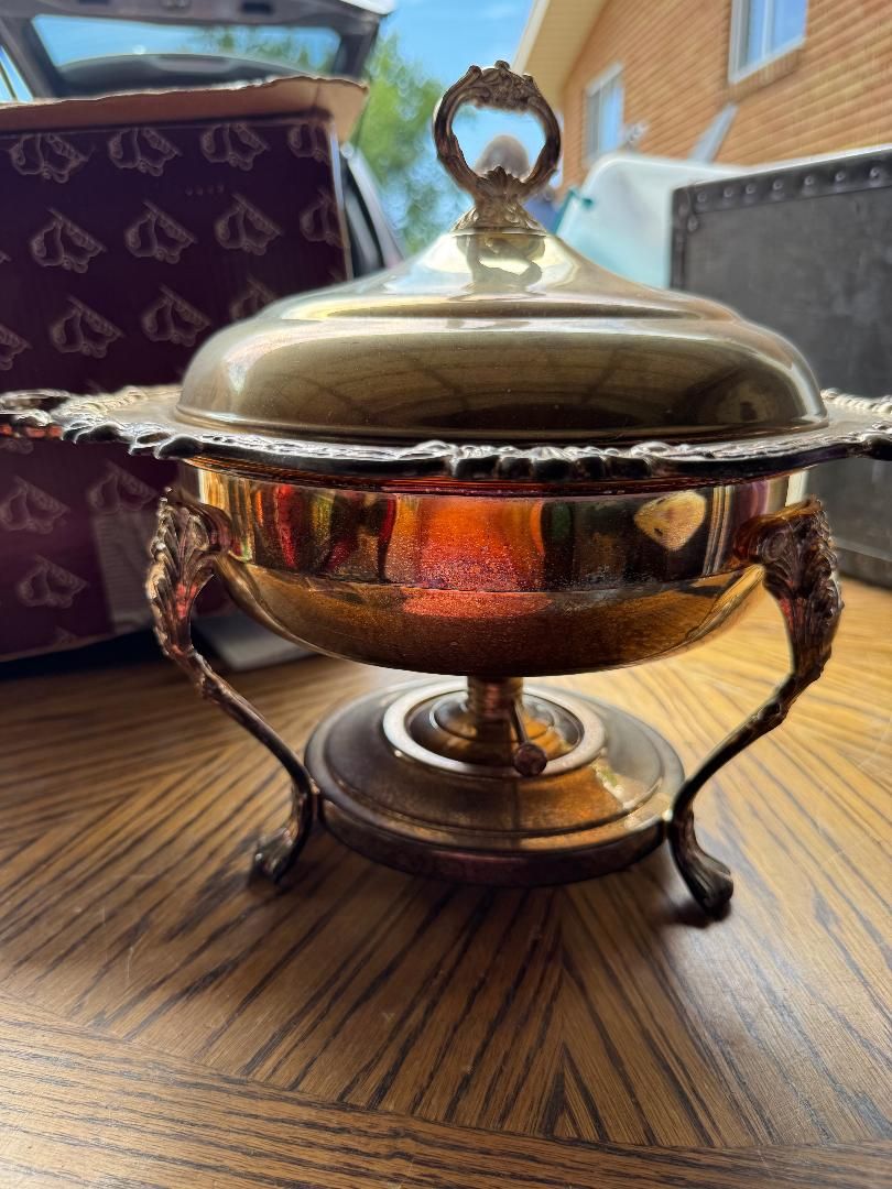 Vintage Silver Chafing Dish & Serving Platter - Elegant Buffet Server Set