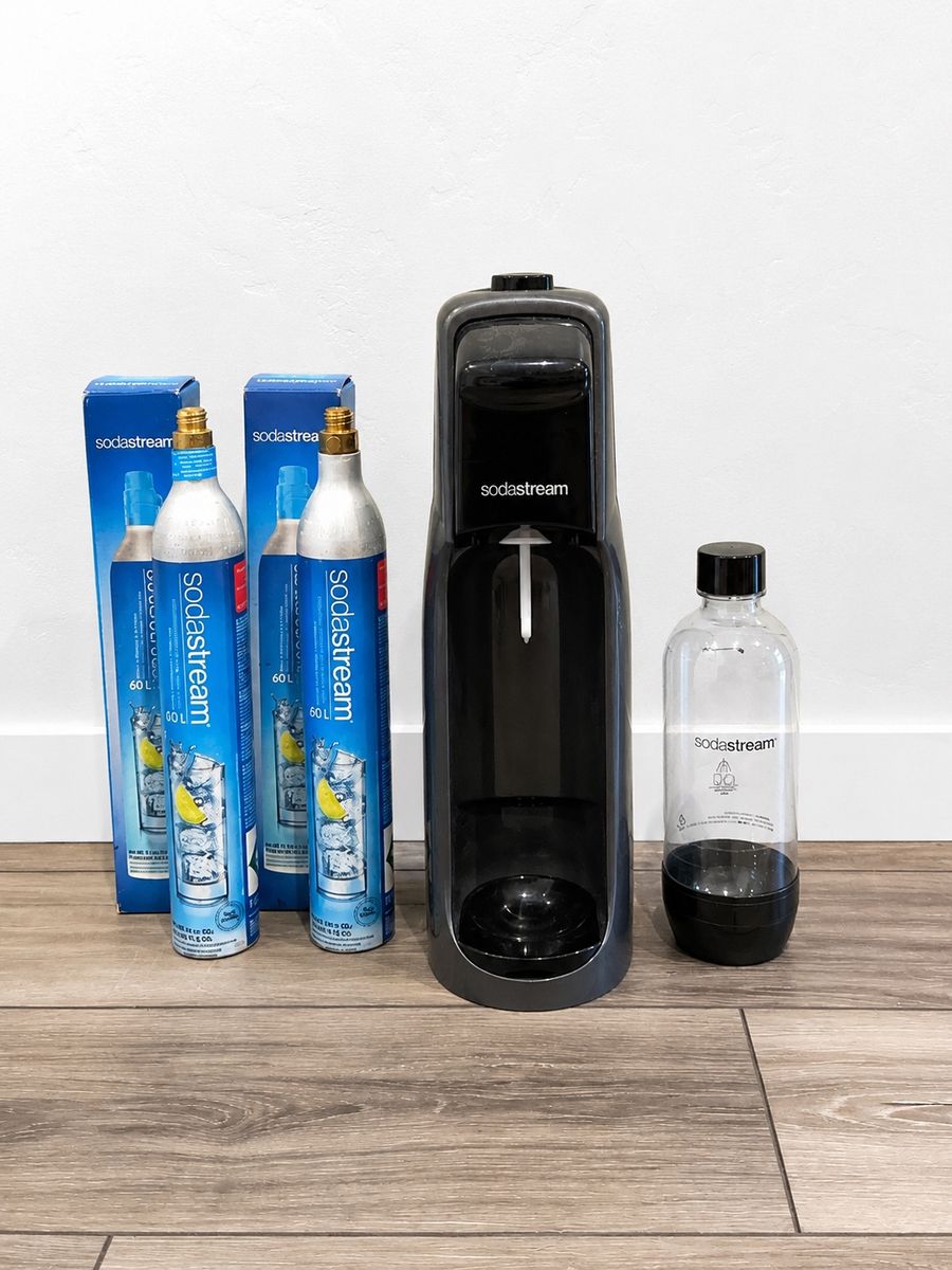 SodaStream Sparkling Water Maker with 5 Refillable CO2 Cylinders and Bottle