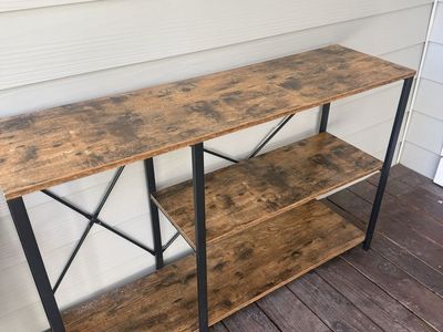 Industrial Style 3-Tier Console Table/Bookshelf - Rustic Brown & Black Metal Frame