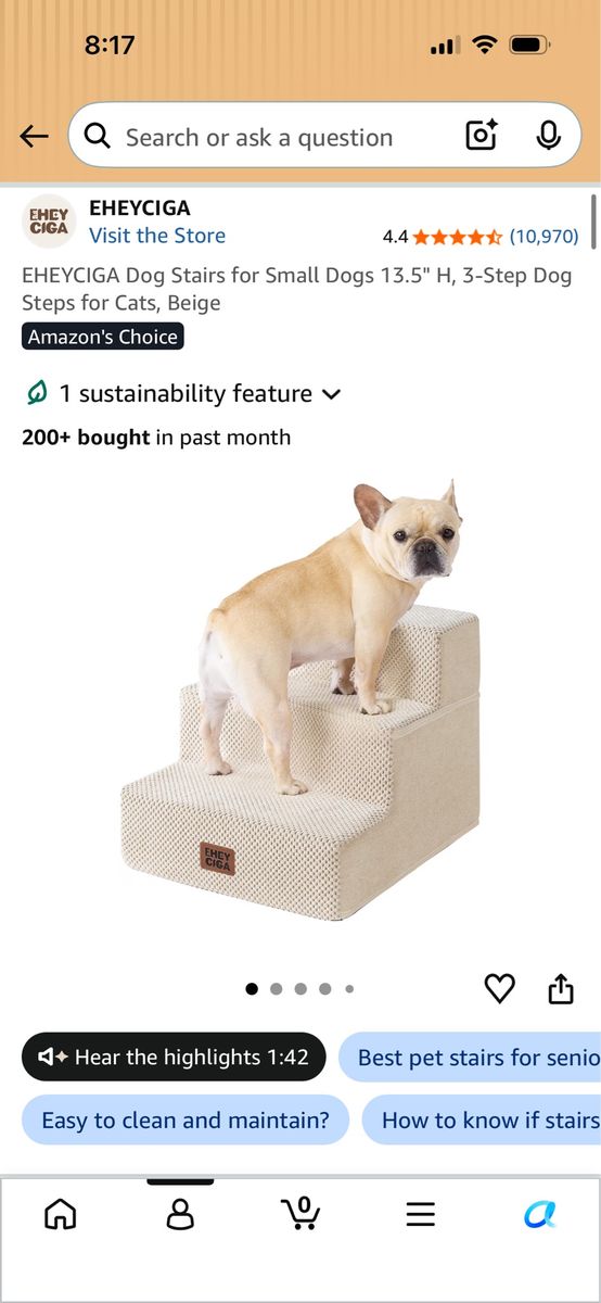 EHEYCIGA 3-Step Dog Stairs for Small Dogs and Cats - green (13.5" H)