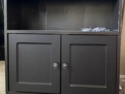 Black Wooden Wall Cabinet with Double Doors and Towel Bar for Bathroom