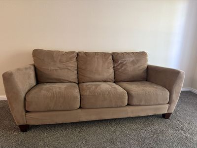 Cozy Brown Suede Sofa - 3-Seater Couch, Great Condition