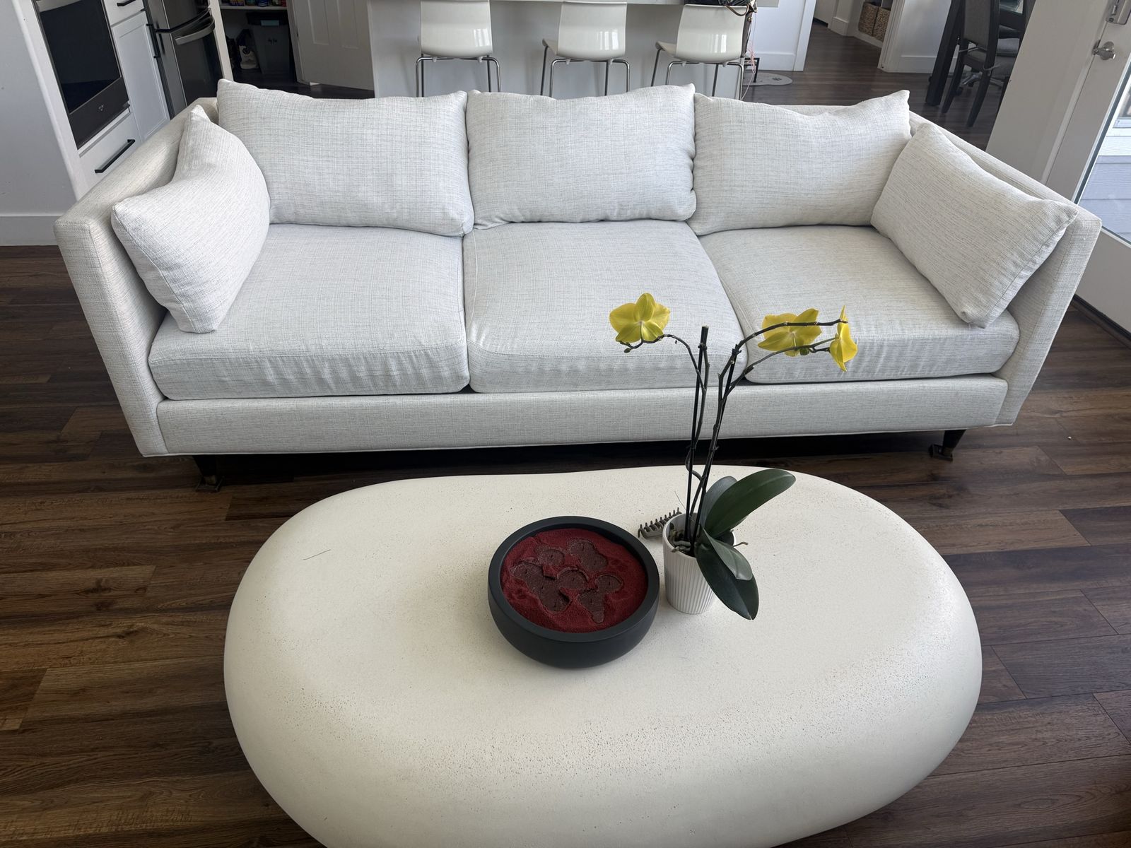 Sofa gently used, off white twill fabric 3 cushion