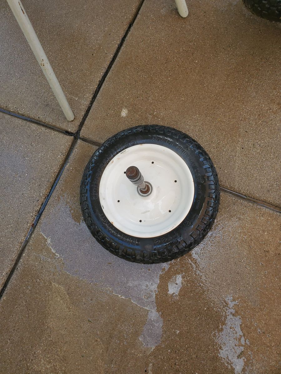 Universal Wheelbarrow Tire & Wheel flat free Assembly, 13x5.00-6 Pneumatic, Not for Highway Use,