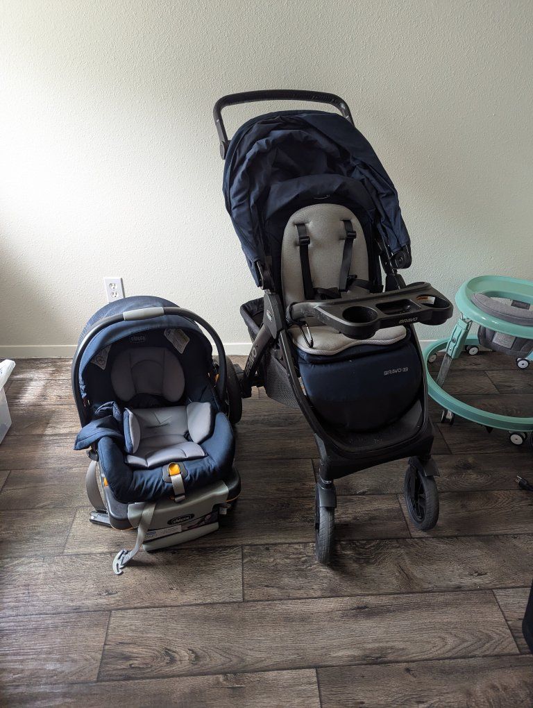 Chicco Bravo LX Stroller & Keyfit 30 Infant Car Seat Travel System, Navy Blue