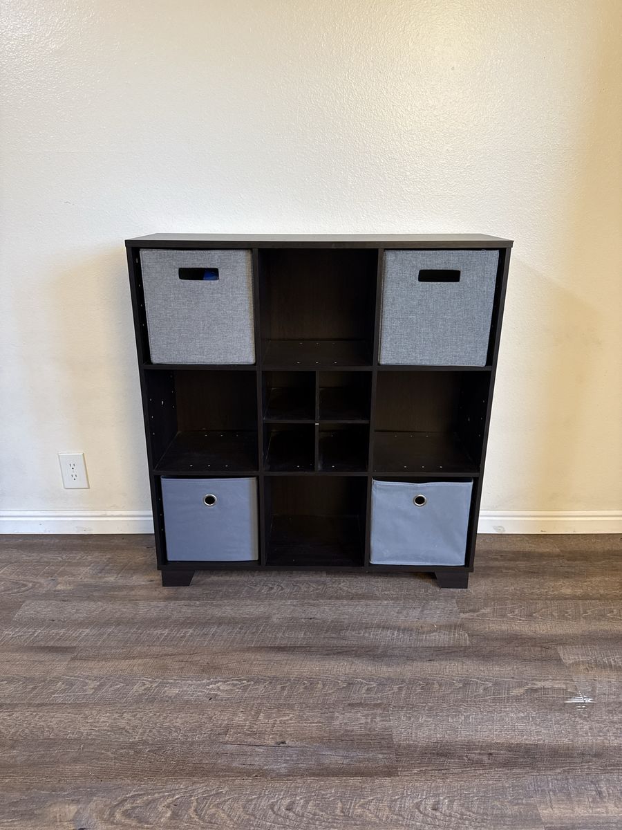 3’ x 3’ Espresso Cube Storage Organizer / Bookcase with 4 Fabric Bins