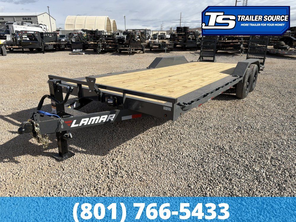 8.5x22 Lamar H6 Wide Body w/ Drive Over Fenders Equipment Trailer - 14K GVWR - D-Rings, Stand Up Ramps