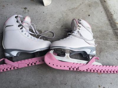 Mark I Ice Skates - White/Pink - Adjustable Blade Guards