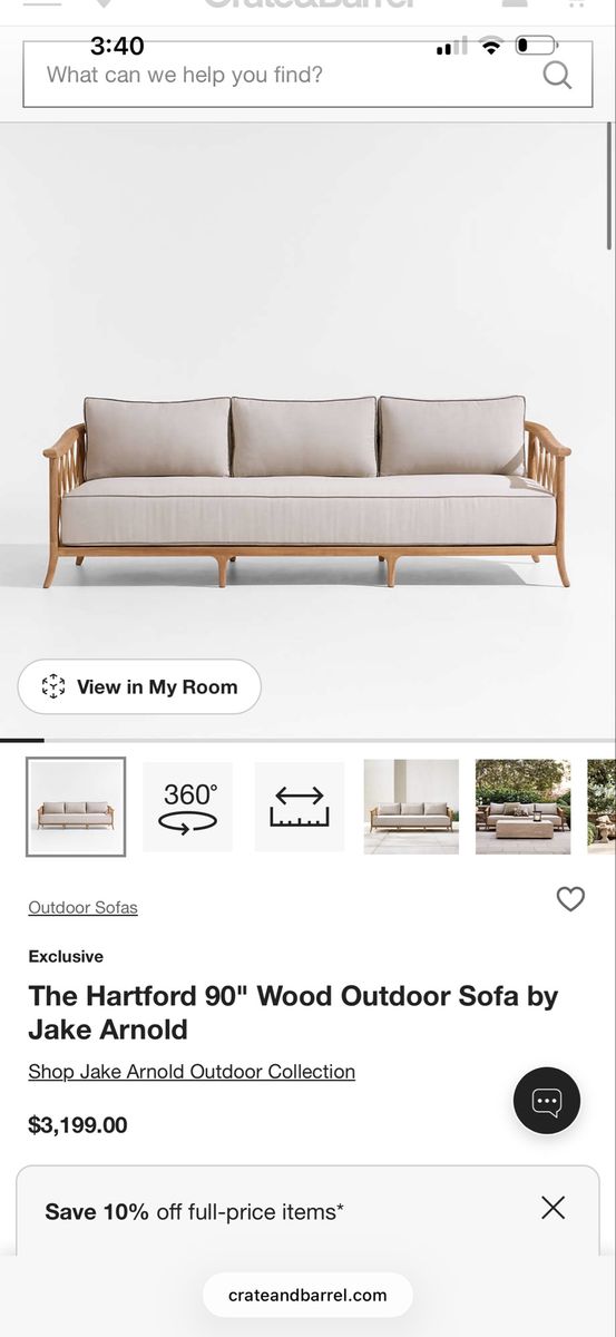 Outfoor Wood Sofa 90"